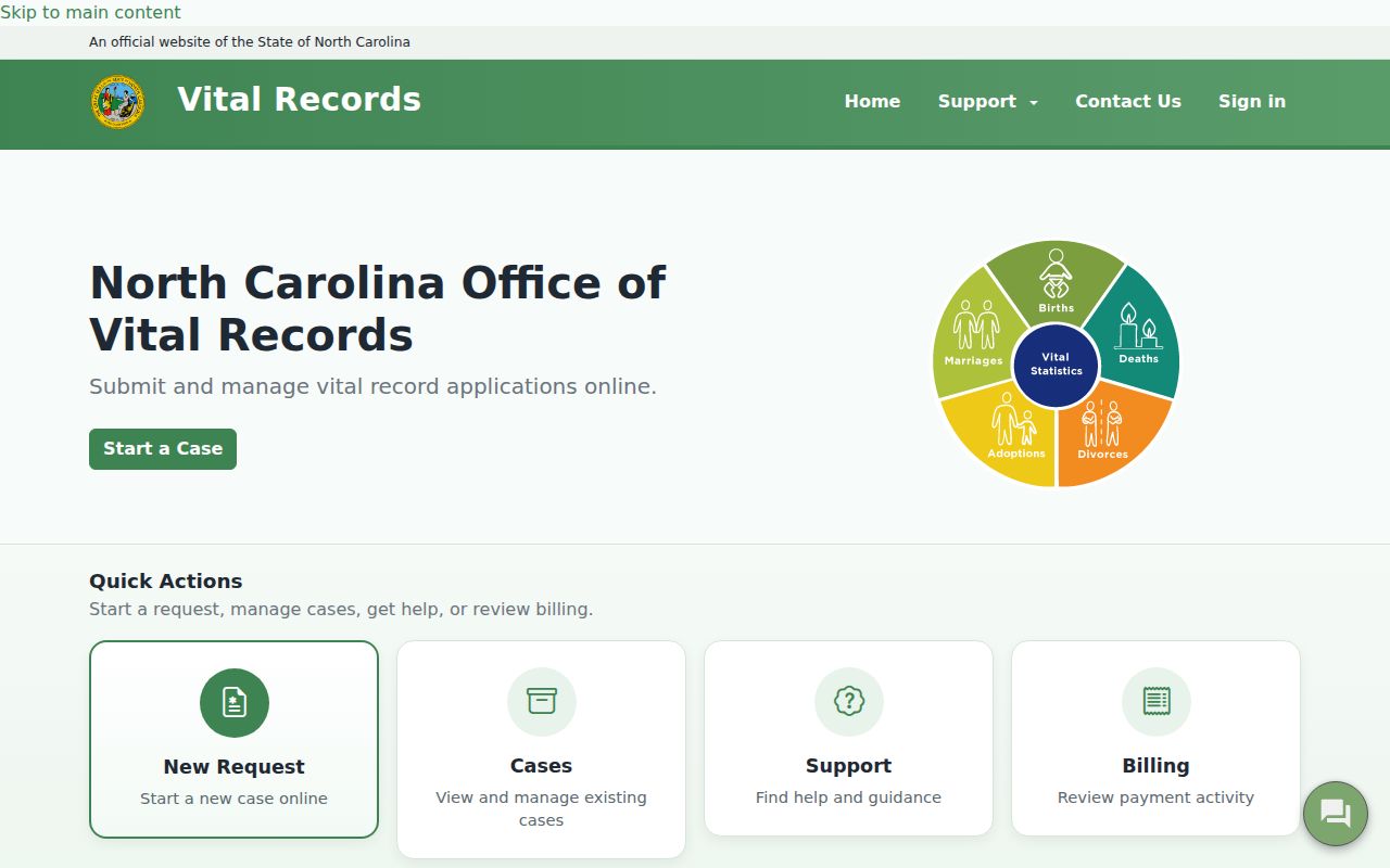 North Carolina Vital Records service portal