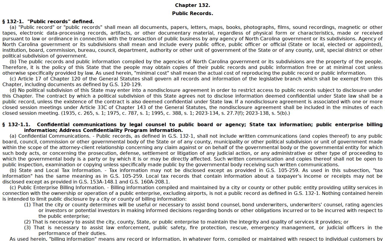 North Carolina Public Records Act page