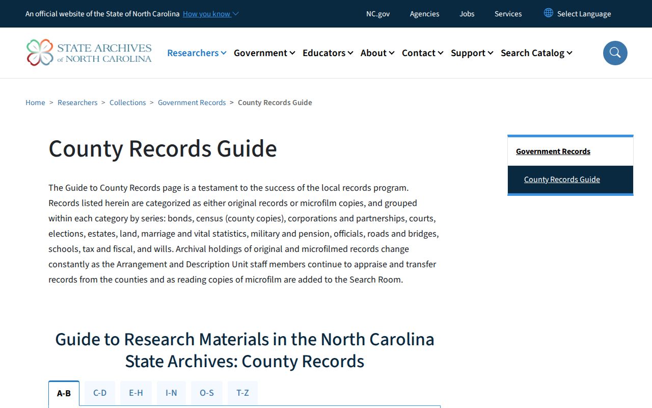 Concord previous residents research through North Carolina Archives county records