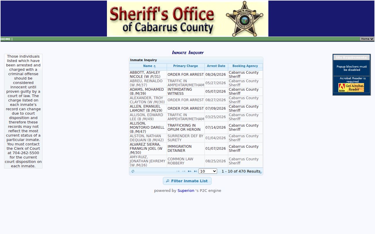Concord resident lookup Cabarrus jail inmate inquiry